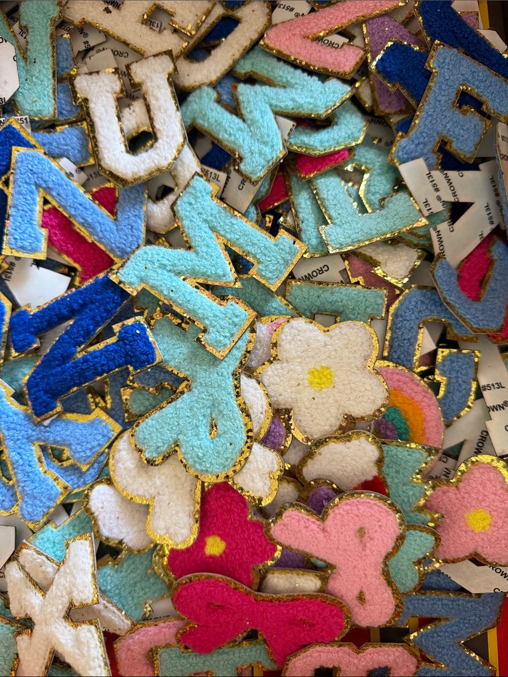 Multicolor Felt Alphabet & Shapes Patch Set with Gold Trim